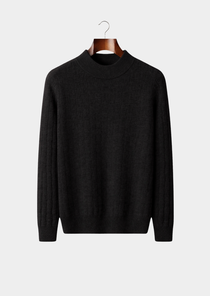 Valantomode | Men’s Textured Mockneck Knit – Geometric Presence & Tactical Elegance