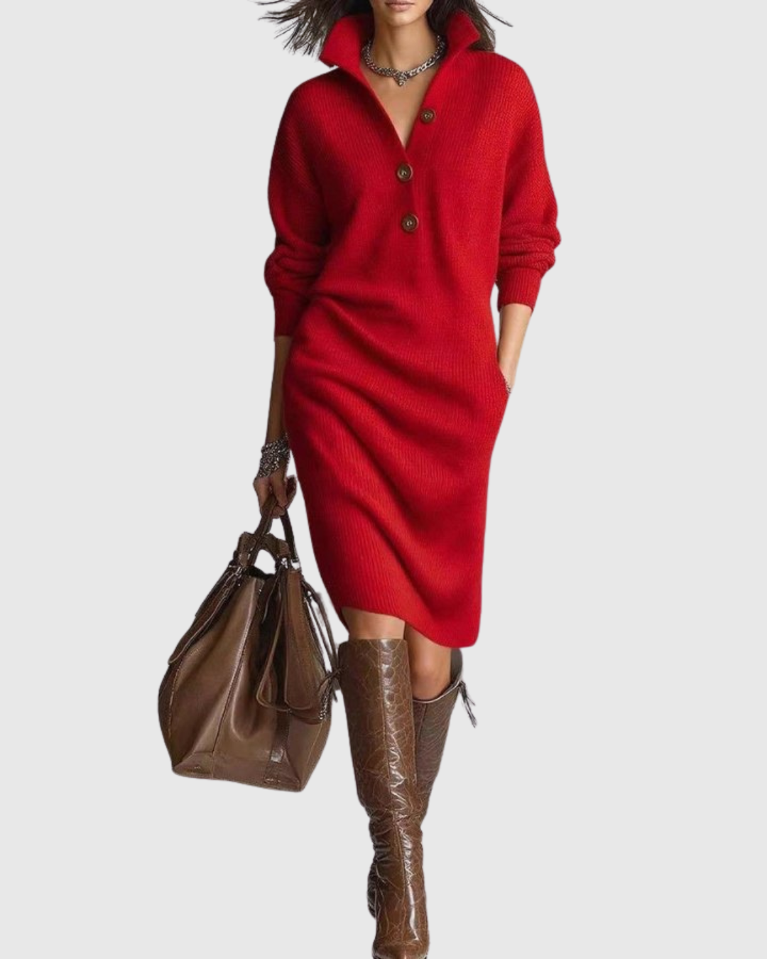 Valantomode | Cozy Wool Knit Midi Dress for Stylish Winter Days