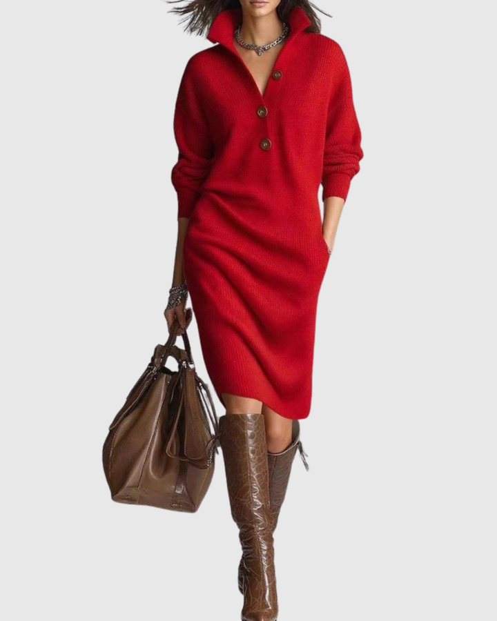 Valantomode | Cozy Wool Knit Midi Dress for Stylish Winter Days