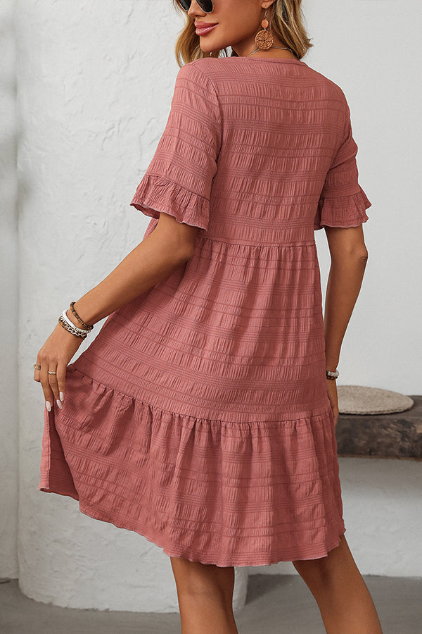 Valantomode | Adorable Ruffle Hem Mini Dress for Trendy Style