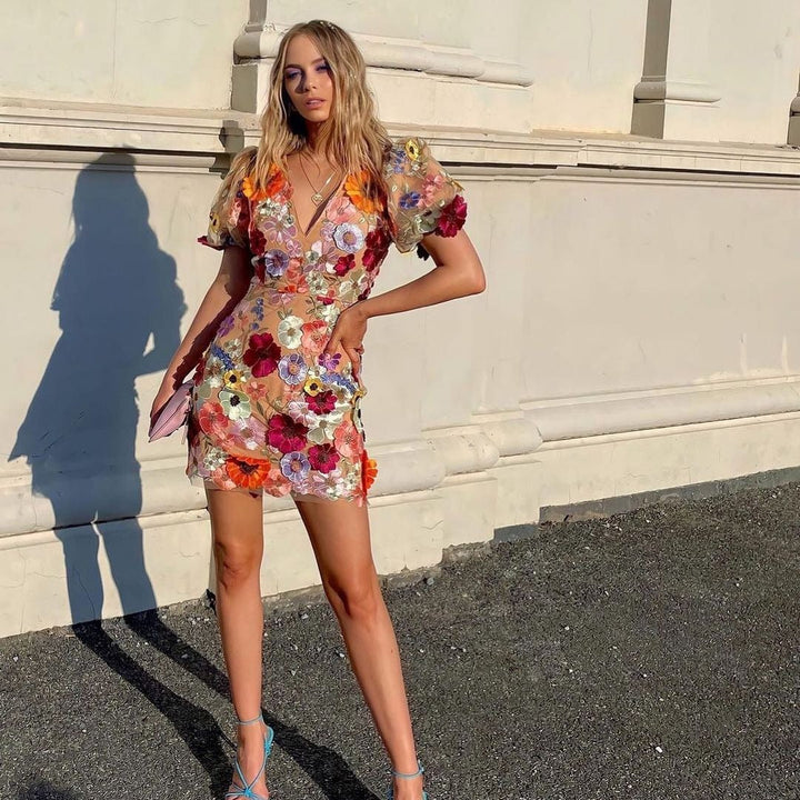 Valantomode | 3D Floral Embroidered Marina Dress for Elegant Style