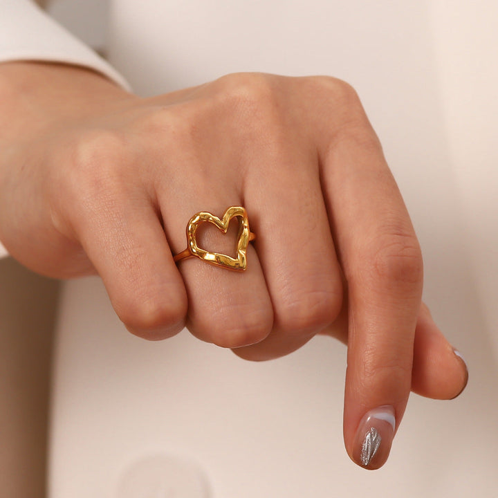 Valantomode | Plated Monroe Heart Ring with Organic Asymmetric Structural Geometry