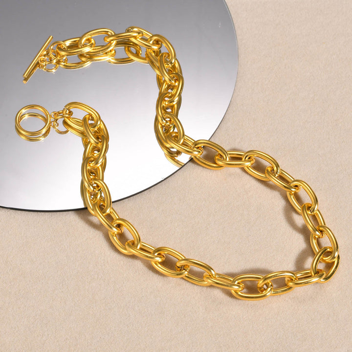 Valantomode | Heavyweight Plated Oval Link Necklace with 12mm Monolithic Architecture