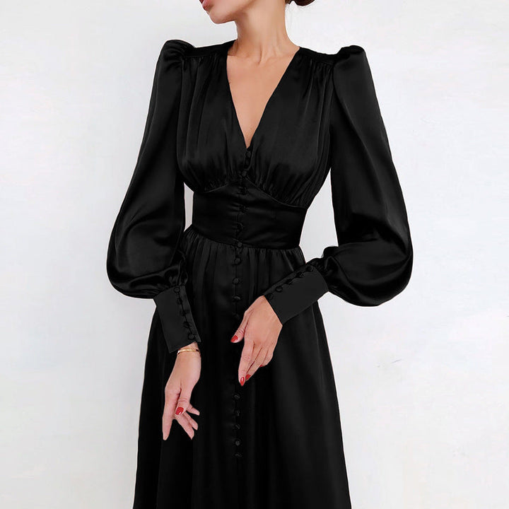Valantomode | Long Sleeve Satin Dress for Effortless Elegance