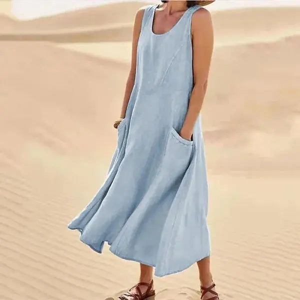 Valantomode | Chic Linen Dress for Effortless Summer Style
