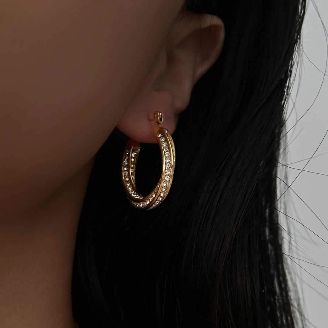 Valantomode | Plated Stainless Steel Hoop Earrings with High-Refractive Stone Assets