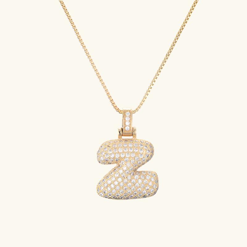 Valantomode | Plated Letter Luxe Necklace with Alphanumeric Architecture and Refractive Assets