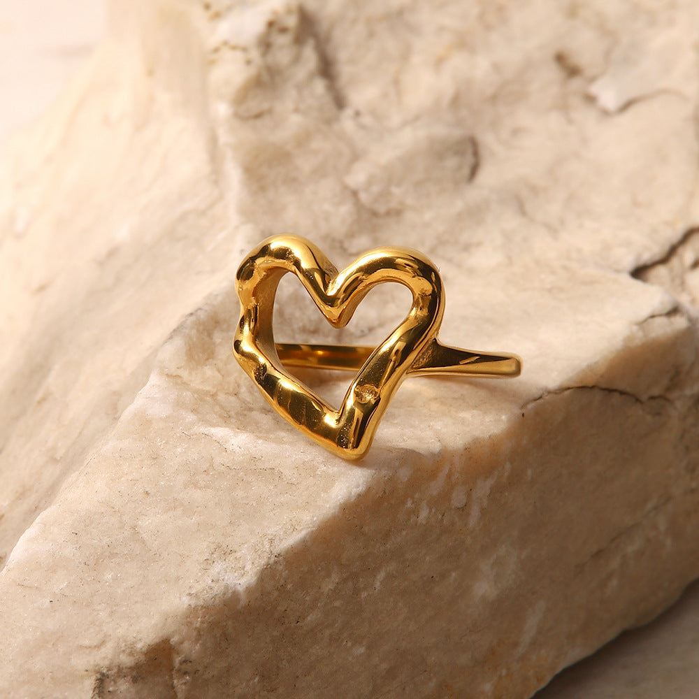 Valantomode | Plated Monroe Heart Ring with Organic Asymmetric Structural Geometry