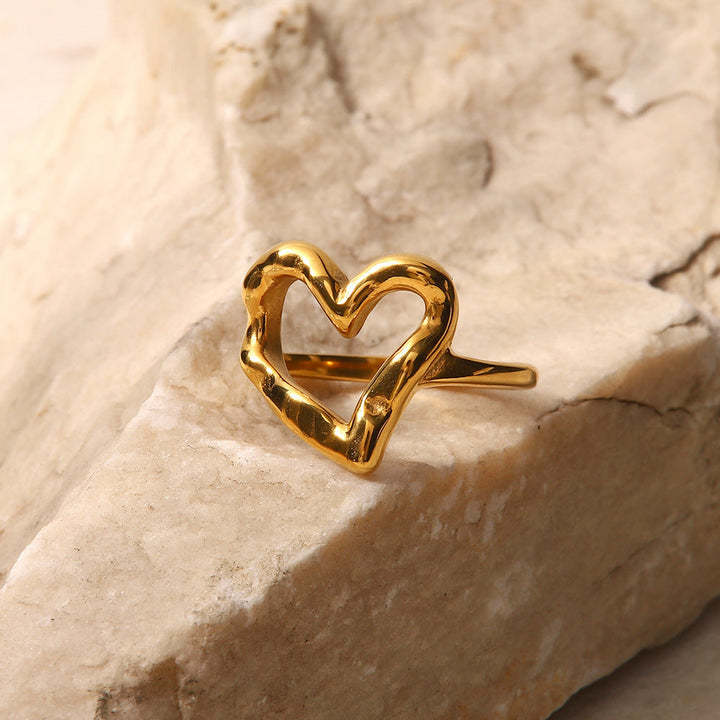 Valantomode | Plated Monroe Heart Ring with Organic Asymmetric Structural Geometry