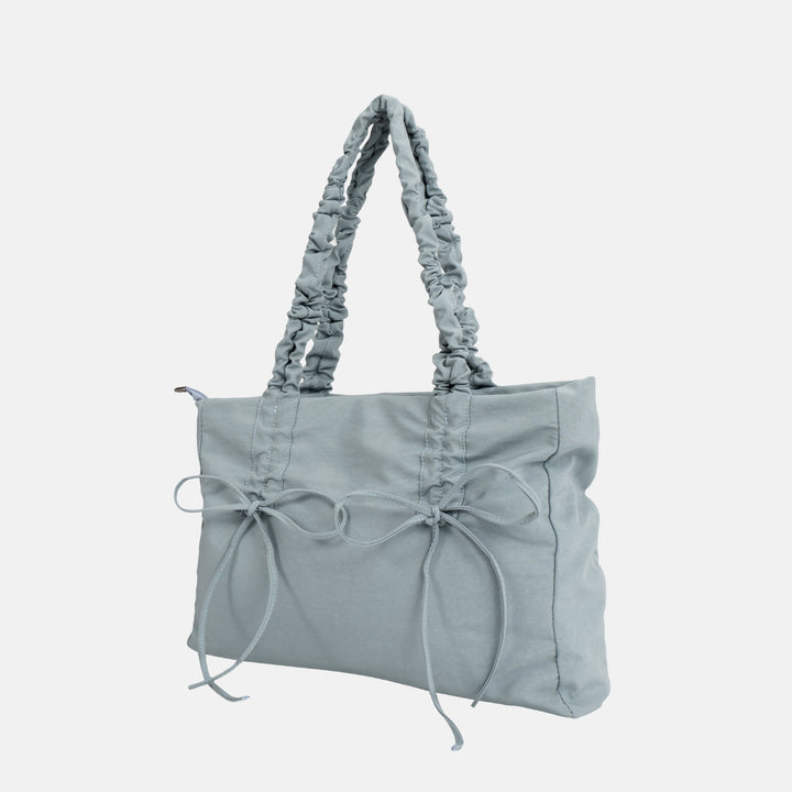 Valantomode | Luna Ribbon Kinetic Tote – Lightweight Adjustable Nylon Shoulder Bag with Ribbon Detail
