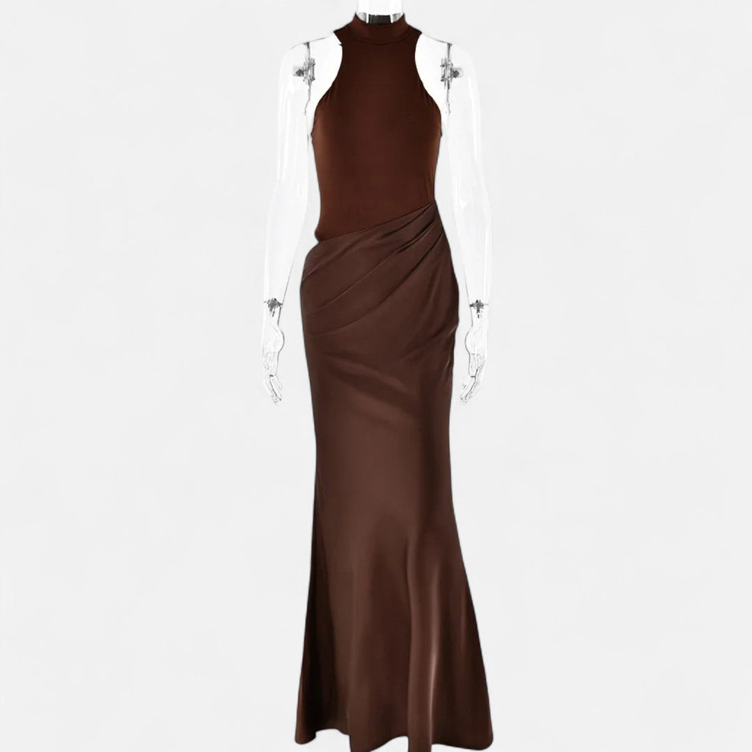 Valantomode | Women’s Satin Cut-Out Maxi Dress Silky Grace Sculpted Elegance