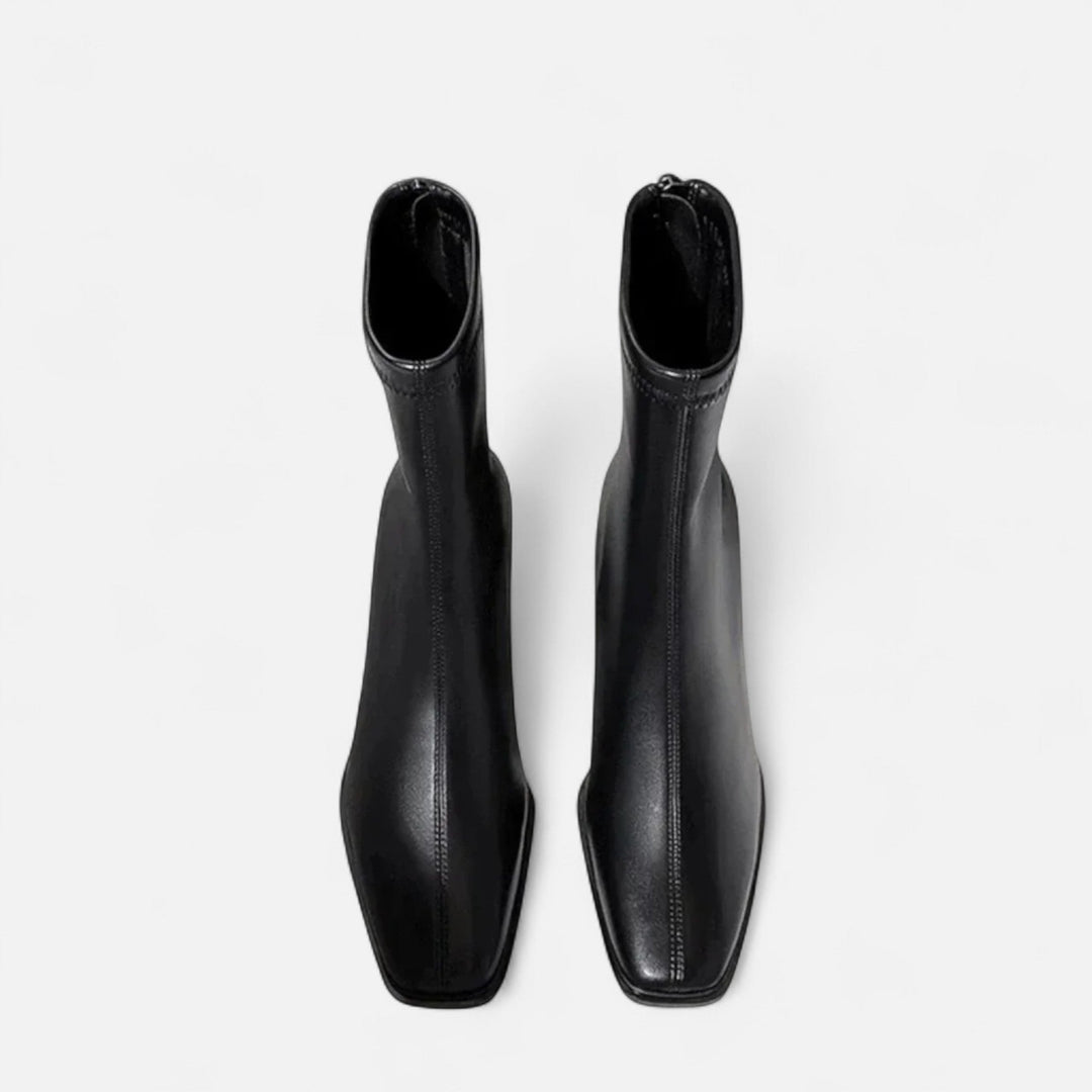 Valantomode | Women’s Vintage Square-Toe Ankle Boots – Retro Executive Leather Booties