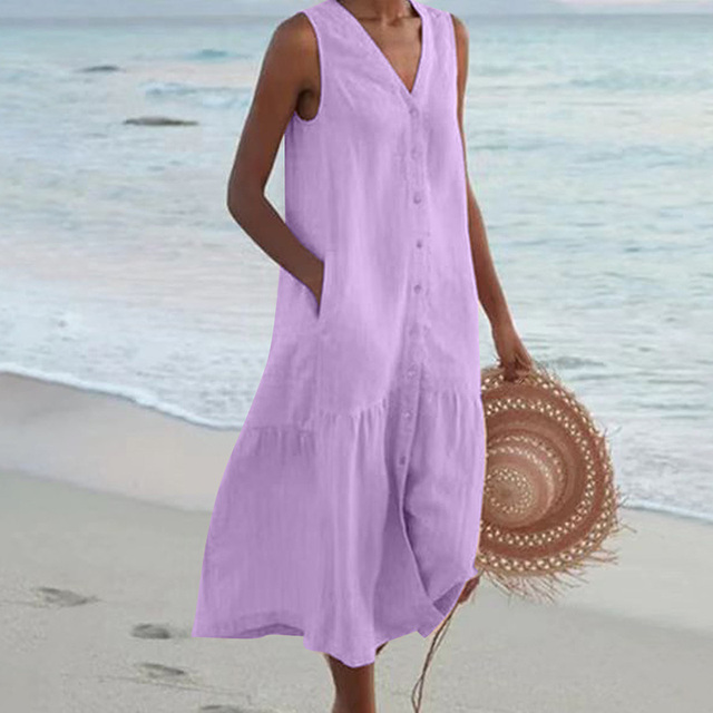 Valantomode | Mina Linen Look Summer Maxi Dress for Effortless Style