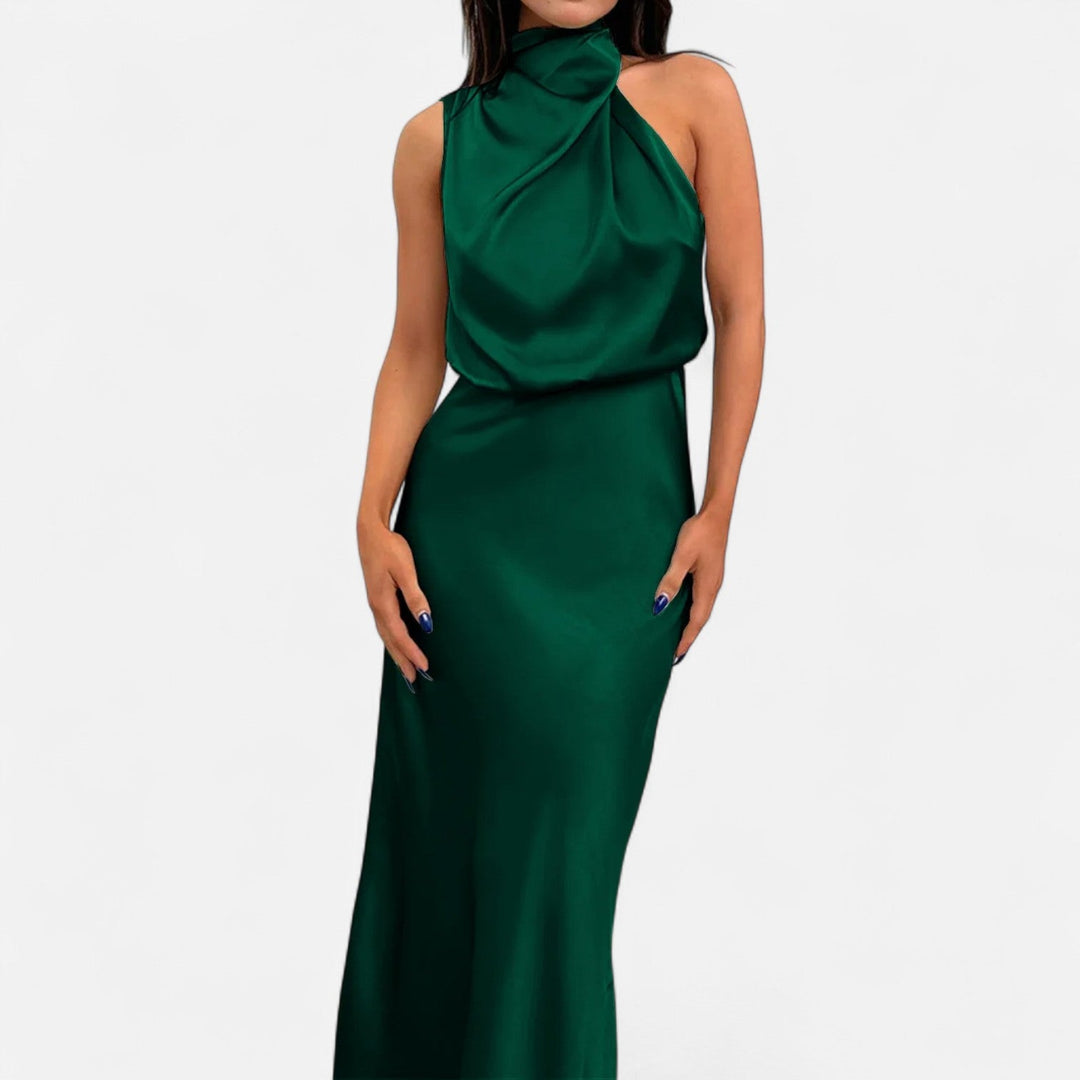 Valantomode | Women’s Satin A-Line Sleeveless Long Dress