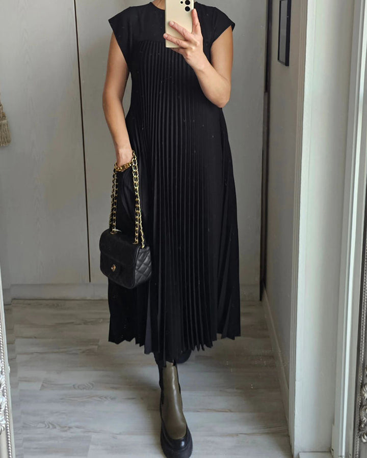 Valantomode | Chic Pleated Dress in Soft Polyester for Everyday Comfort