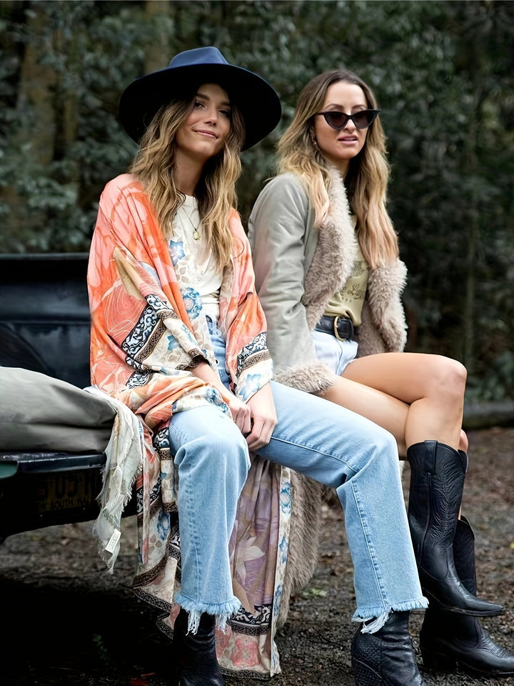 Valantomode | Chic Bohemian Floral Print Lounge Robe