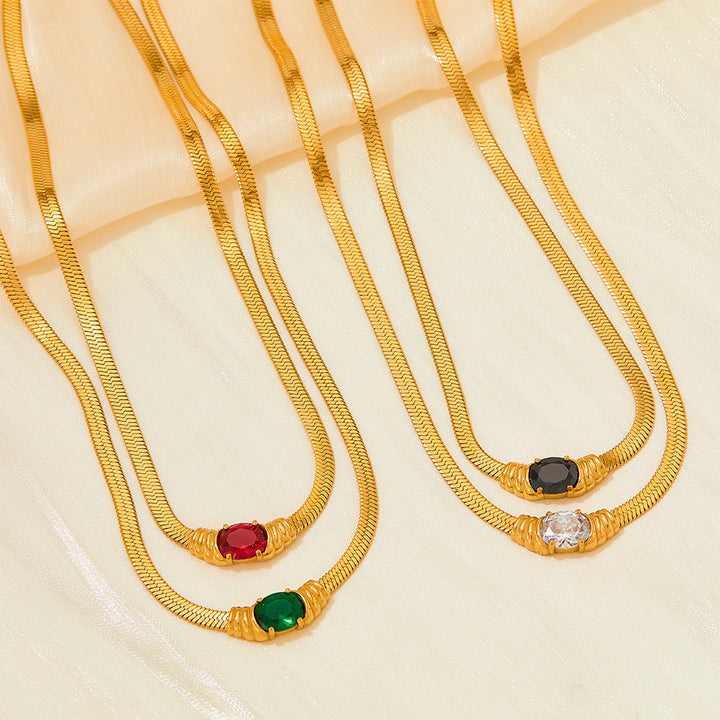 Valantomode | Plated Cairo Necklace with Linear-Monolithic Architecture and Refractive Stone Assets