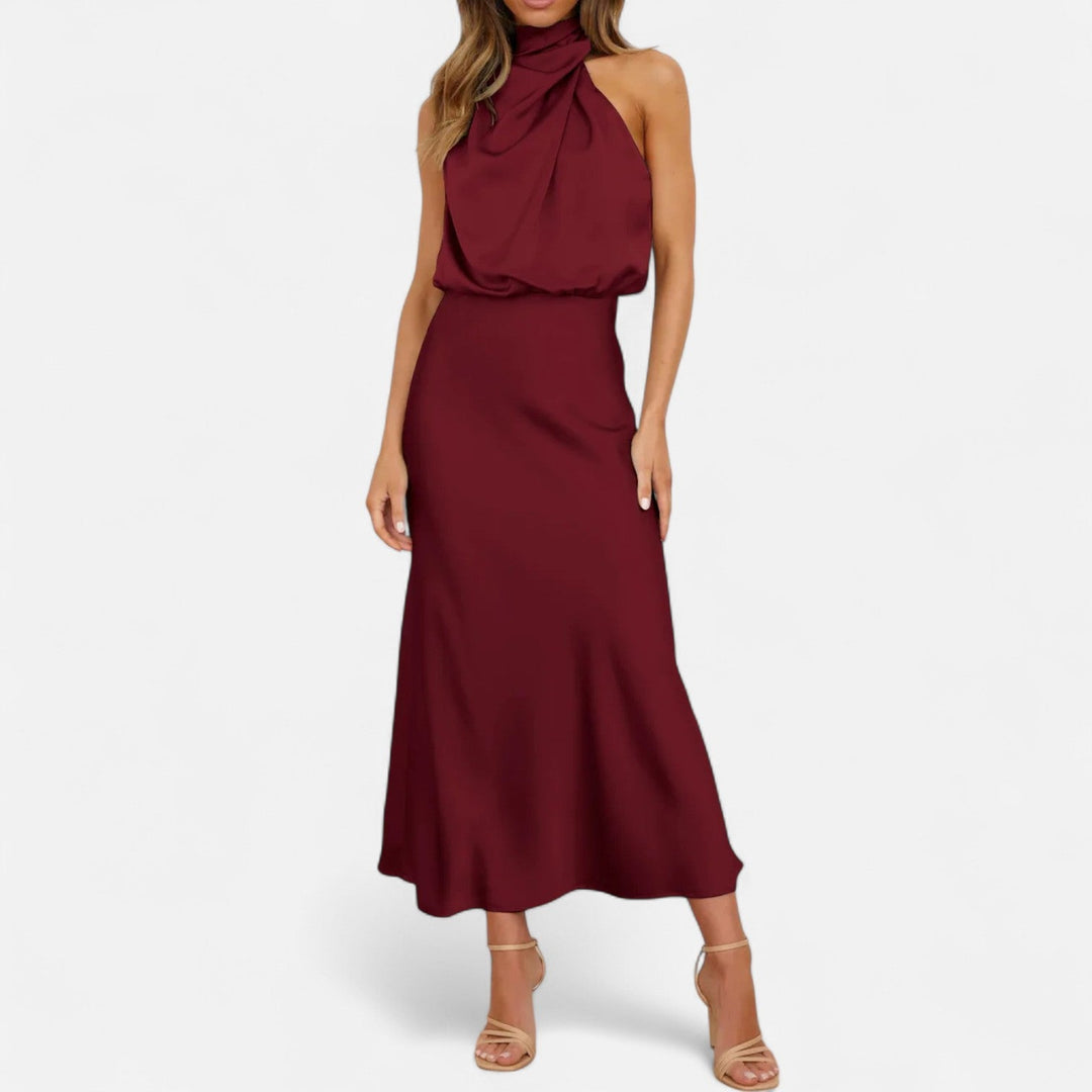 Valantomode | Women’s Satin A-Line Sleeveless Long Dress