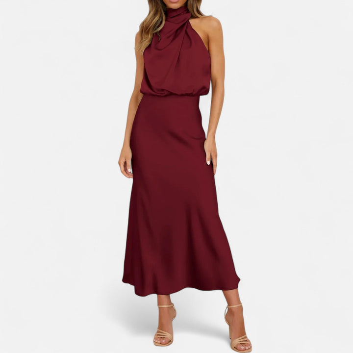Valantomode | Women’s Satin A-Line Sleeveless Long Dress