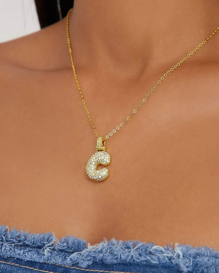Valantomode | Plated Letter Luxe Necklace with Alphanumeric Architecture and Refractive Assets