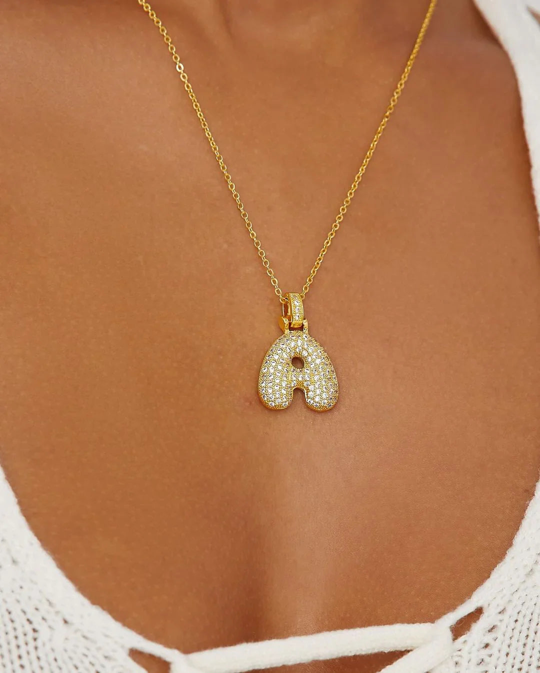 Valantomode | Plated Letter Luxe Necklace with Alphanumeric Architecture and Refractive Assets