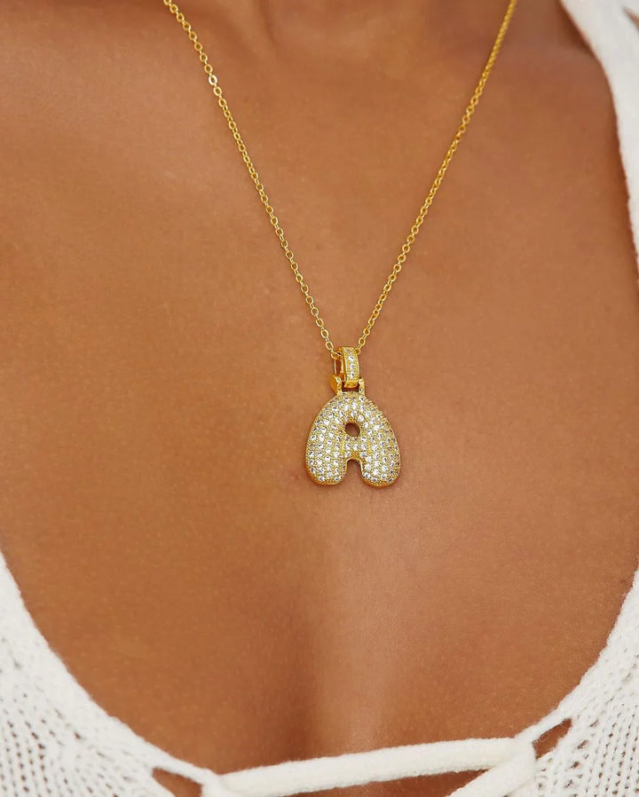 Valantomode | Plated Letter Luxe Necklace with Alphanumeric Architecture and Refractive Assets