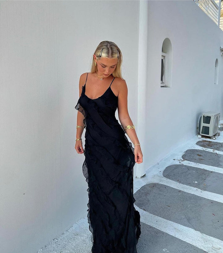 Valantomode | Elegant Evening Dress with Flowing Ruffles