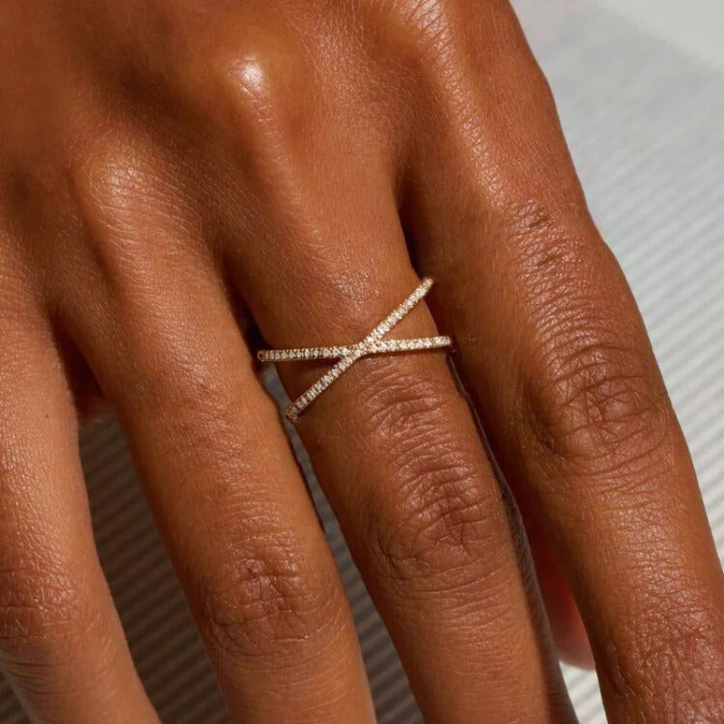 Valantomode | Gold Plated Interwoven Infinity Ring with AAAAA Diamond Simulants