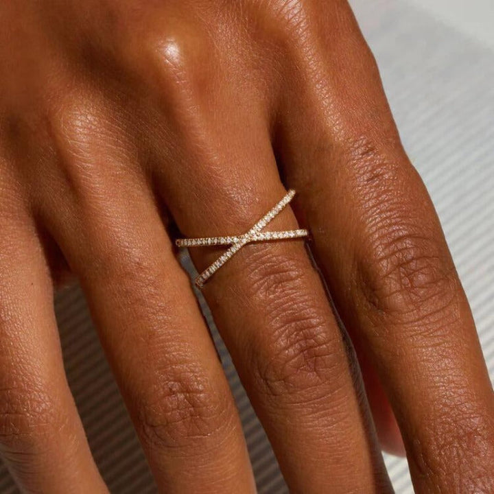 Valantomode | Gold Plated Interwoven Infinity Ring with AAAAA Diamond Simulants