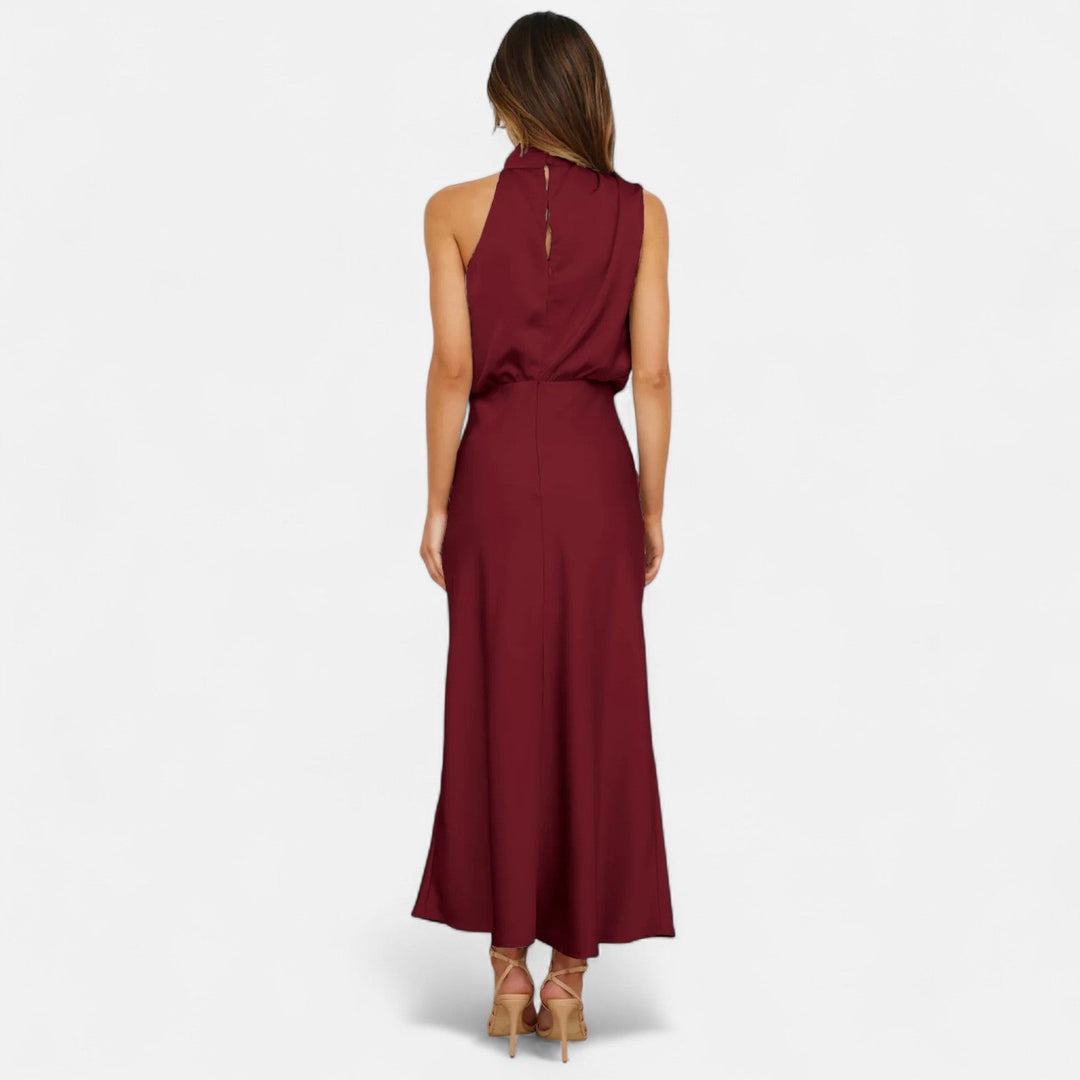 Valantomode | Women’s Satin A-Line Sleeveless Long Dress
