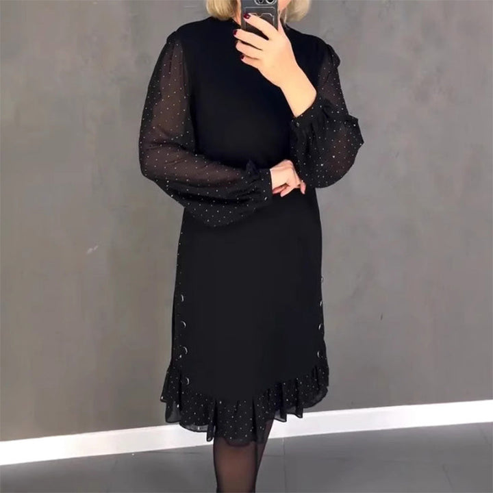 Valantomode | Stunning Crystal-Embellished Round Neck Dress for Events