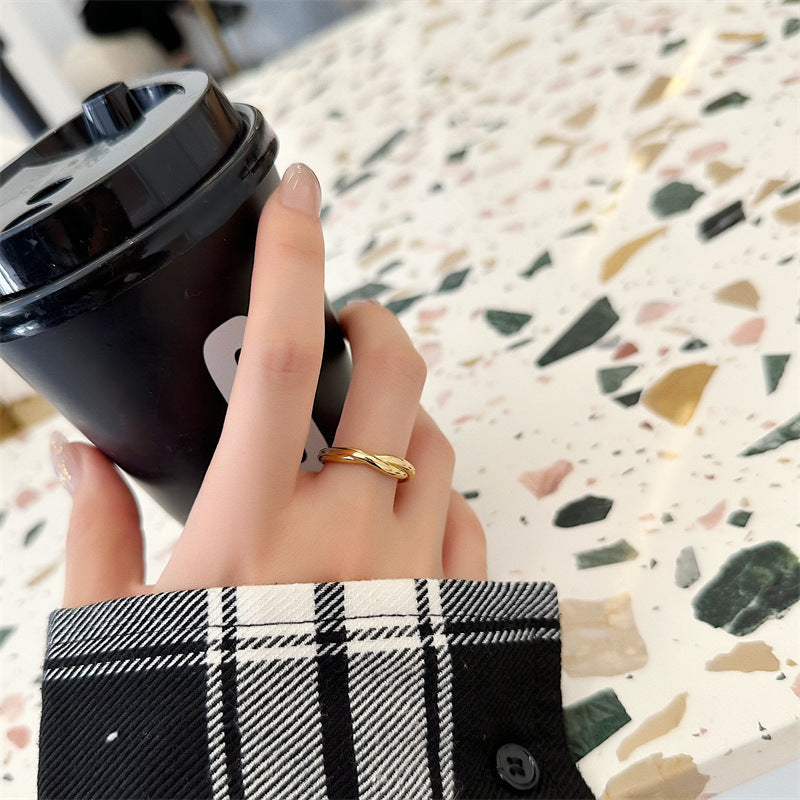 Valantomode | Plated Amaya Double Layer Ring with Parallel Linear Architecture