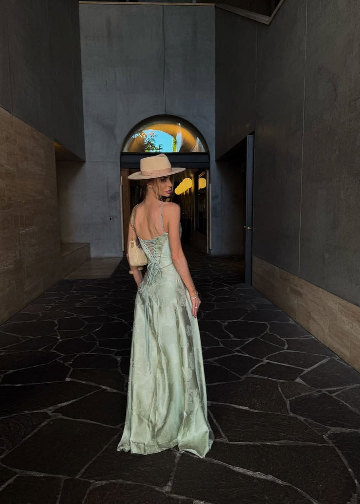 Valantomode | Chic Pistachio Floral Print Dress for Effortless Elegance