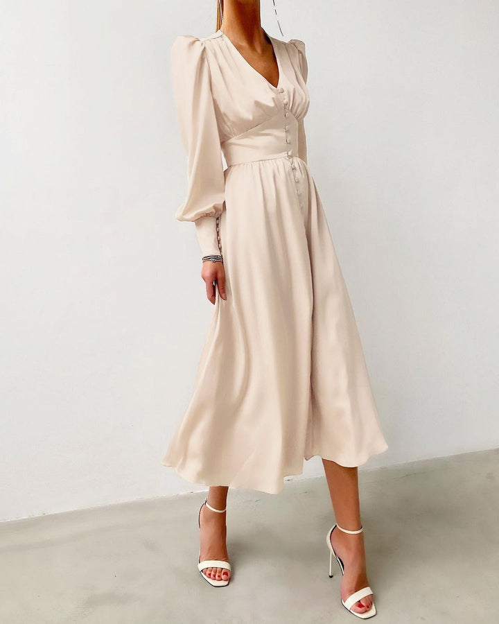 Valantomode | Long Sleeve Satin Dress for Effortless Elegance