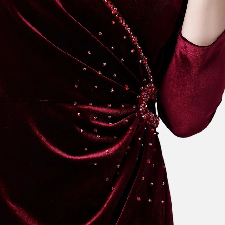 Valantomode | Women’s Draped Velvet Wrap Dress
