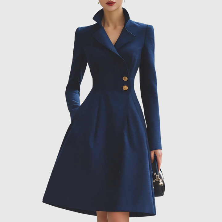 Valantomode | Stylish Navy Tailored Coat Dress for Women’s Events
