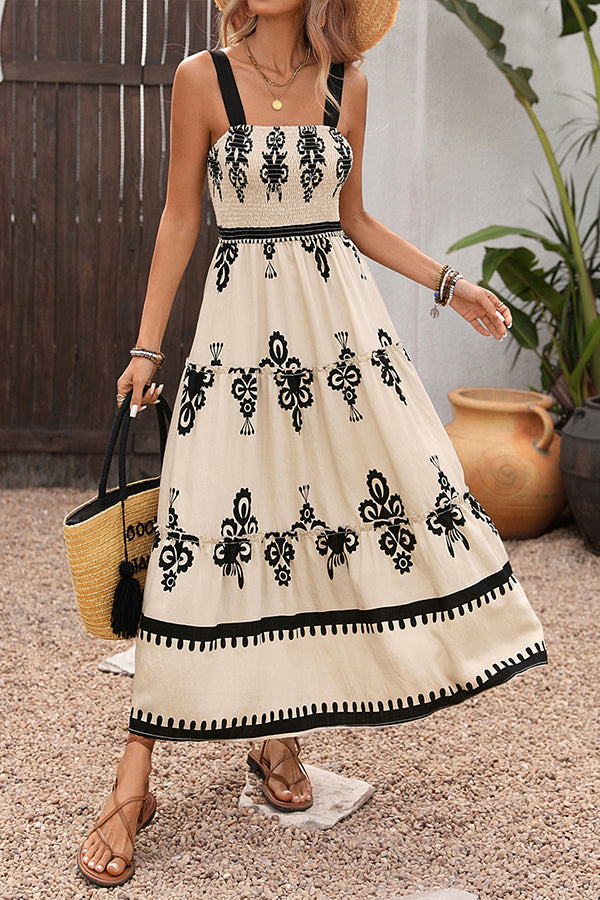 Valantomode | Chic Floral Print Smocked Maxi Dress for Effortless Style