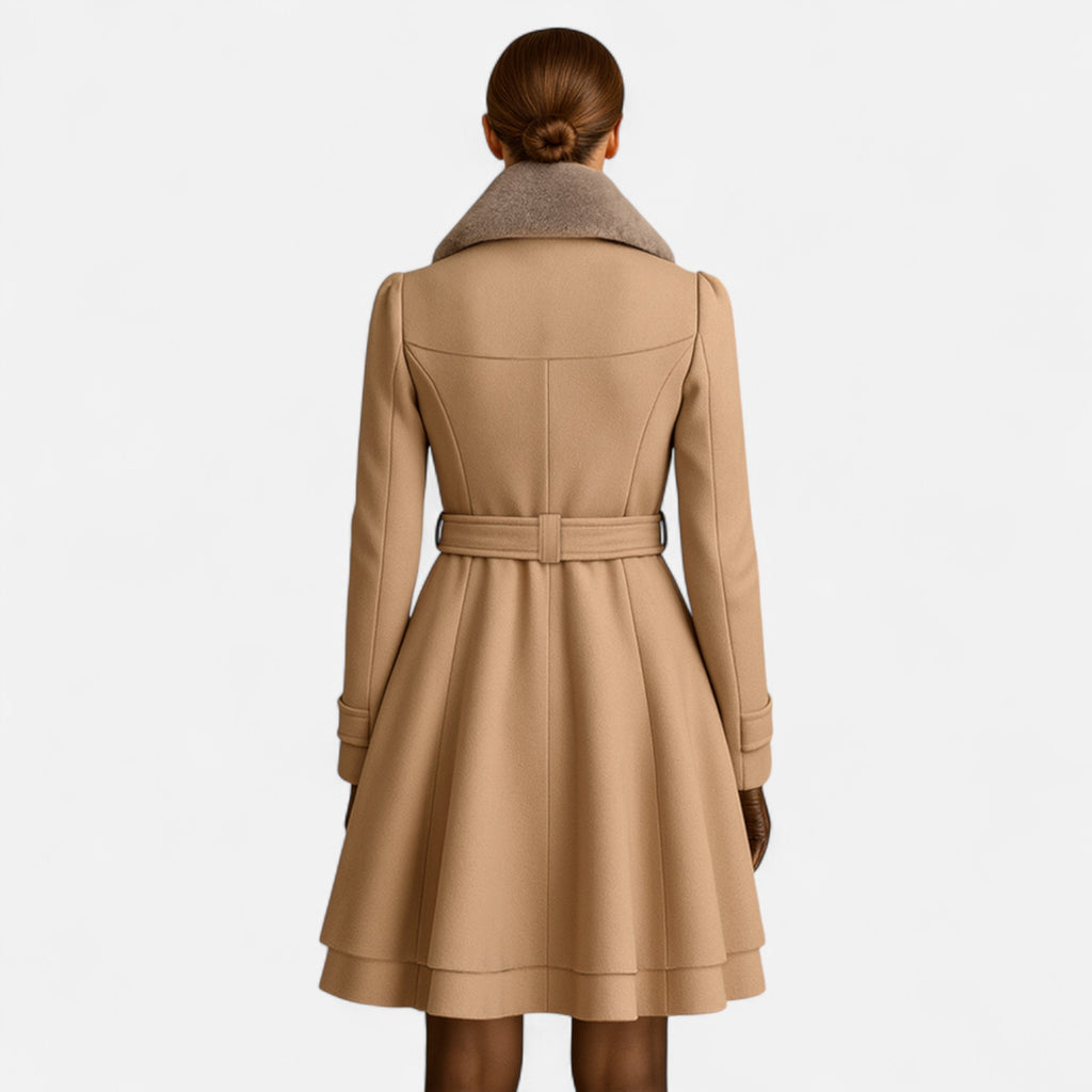 Valantomode | Women’s Wool Belted Fur-Collar Coat
