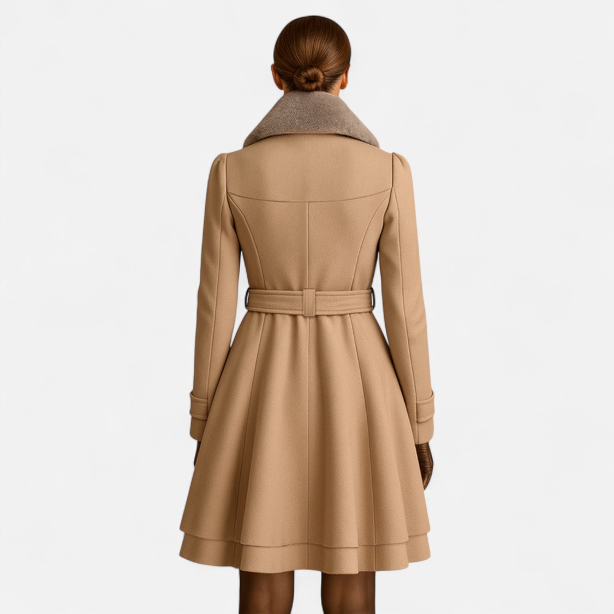 Valantomode | Women’s Wool Belted Fur-Collar Coat