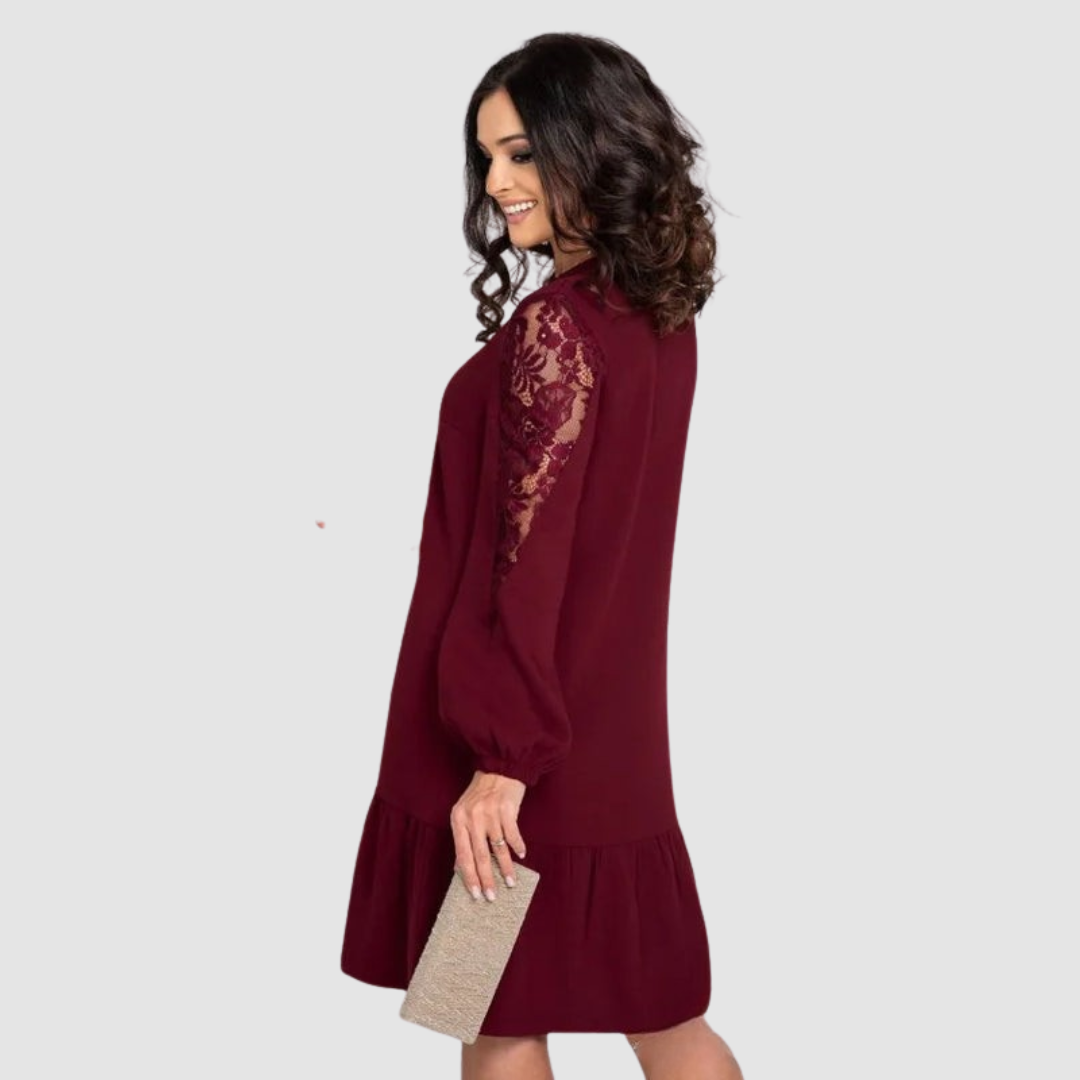 Valantomode | Stunning Midi Dress with Elegant Lace Sleeves for Events
