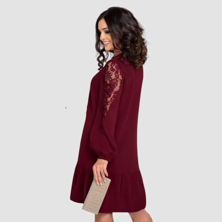 Valantomode | Stunning Midi Dress with Elegant Lace Sleeves for Events