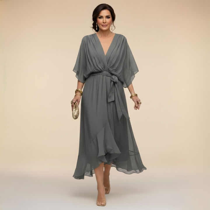 Valantomode | Beautiful V-neck Dress with Flowing Design for Women