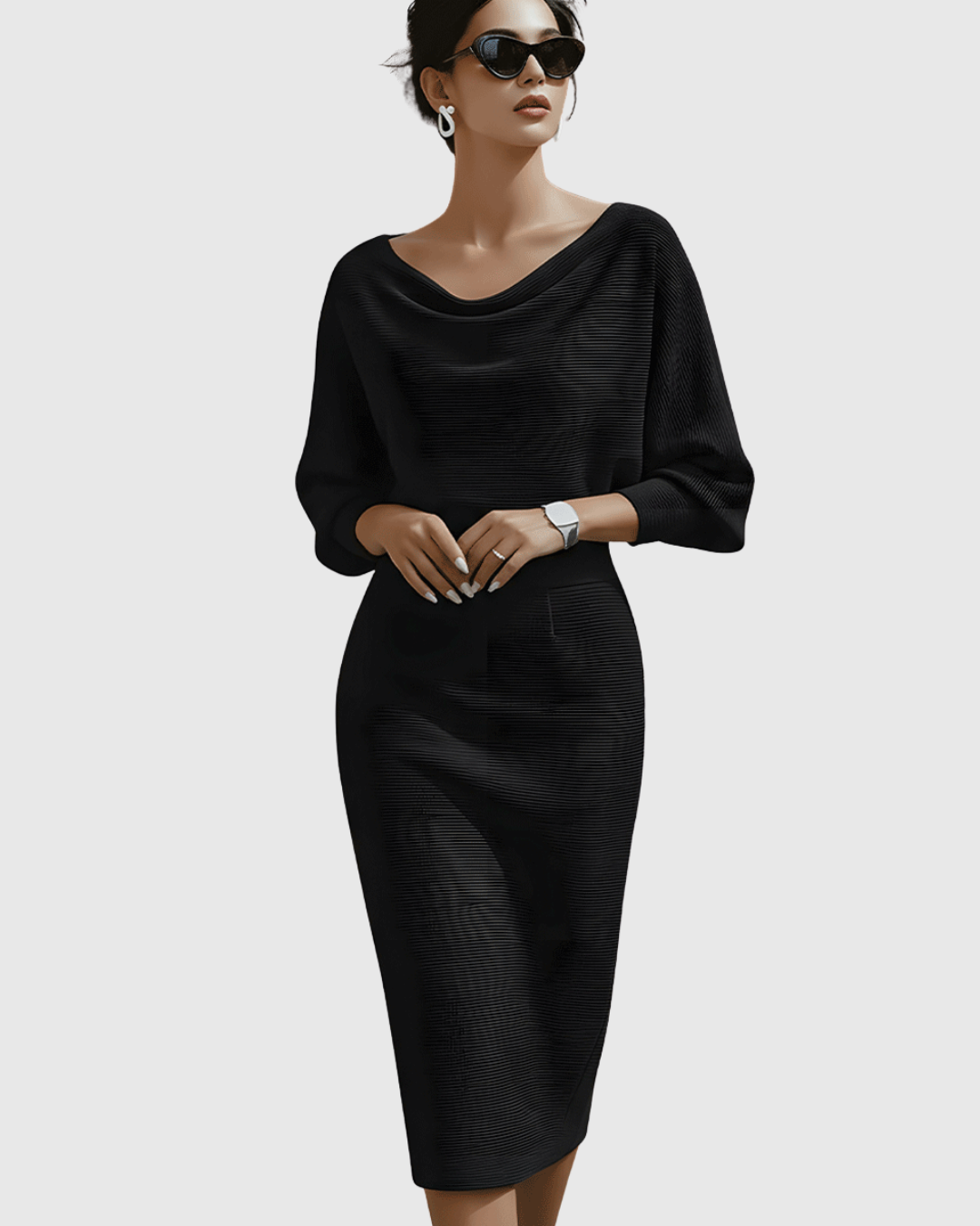 Valantomode | Stylish White Batwing Midi Dress for Women’s Fashion