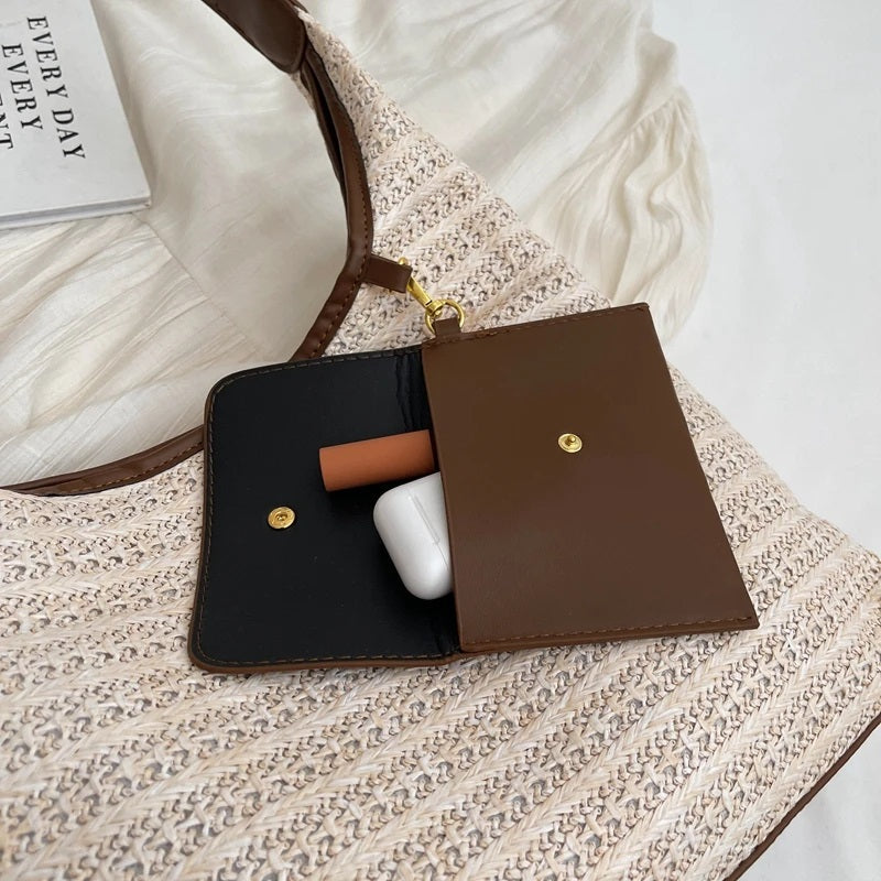 Valantomode | Solstice Kinetic Hobo – Premium Woven Straw Shoulder Bag with Vegan Leather Trim & Detachable Wallet