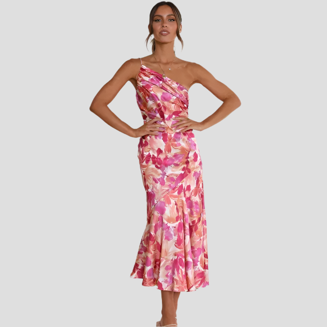 Valantomode | Chic Floral Midi Dress for Celebrations and Parties