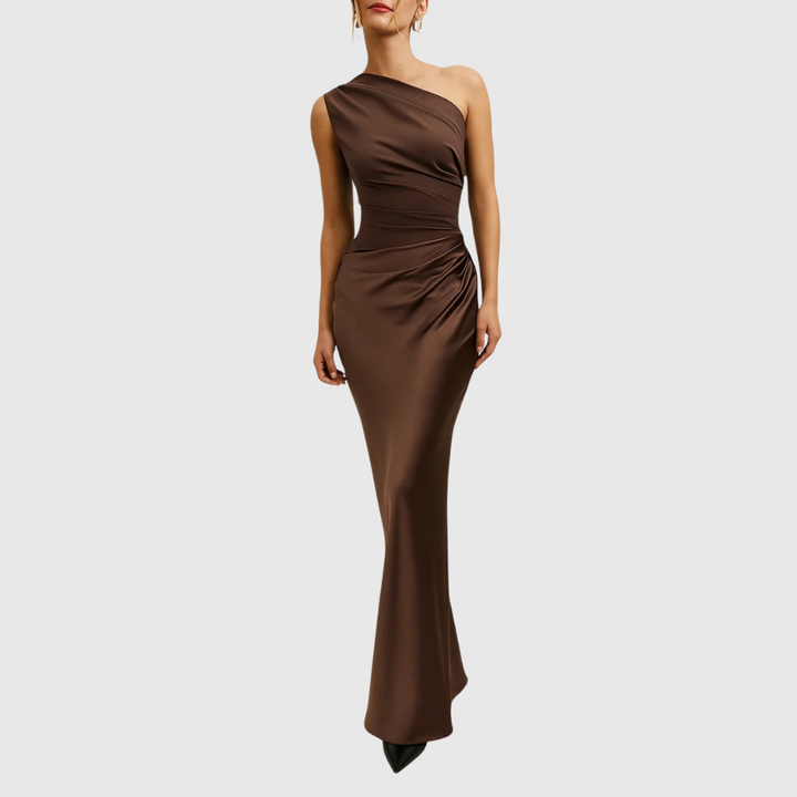 Valantomode | Stunning Asymmetric Satin Gown for Evening Events