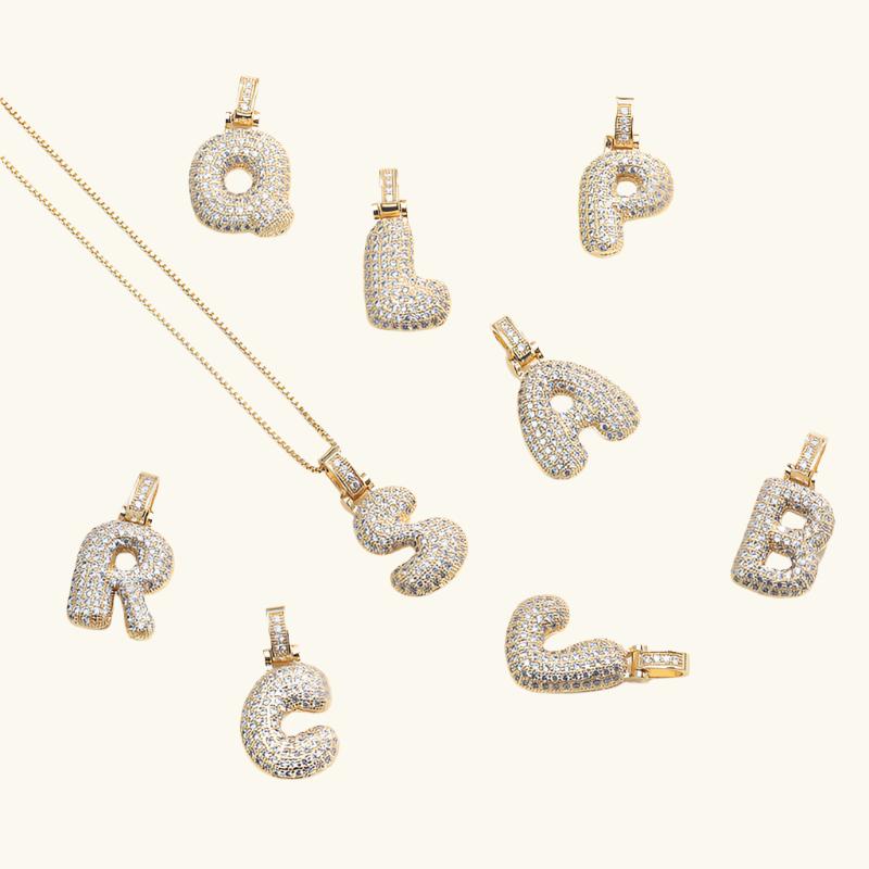 Valantomode | Plated Letter Luxe Necklace with Alphanumeric Architecture and Refractive Assets