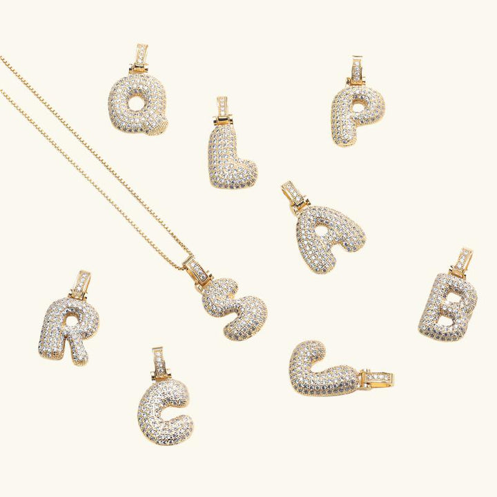 Valantomode | Plated Letter Luxe Necklace with Alphanumeric Architecture and Refractive Assets