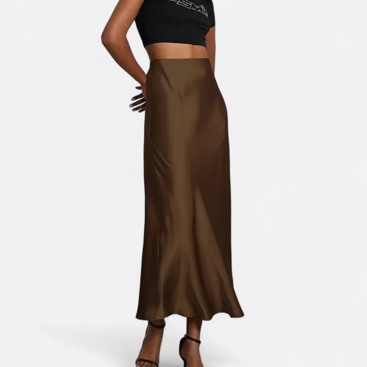 Valantomode | Women’s High-Waist Satin Midi Skirt