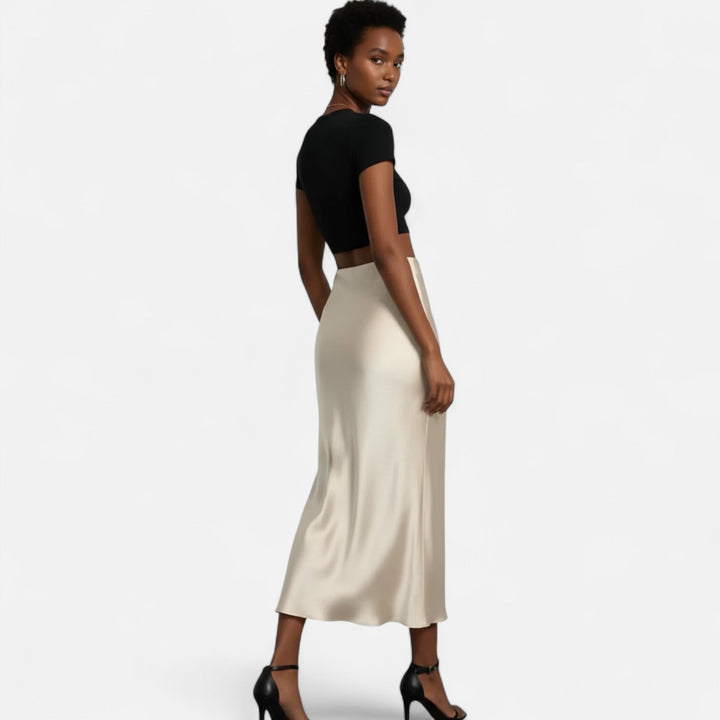 Valantomode | Women’s High-Waist Satin Midi Skirt